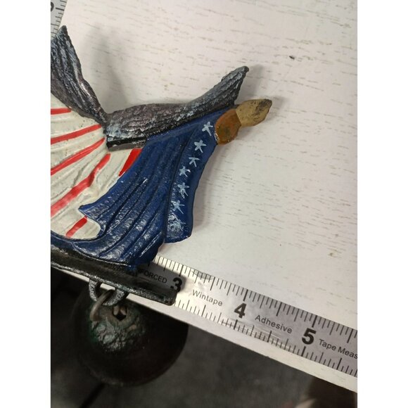 VTG Cast Iron Bell Eagle & American Flag Bracket Wall Mount Hanging Patriotic - Picture 9 of 9
